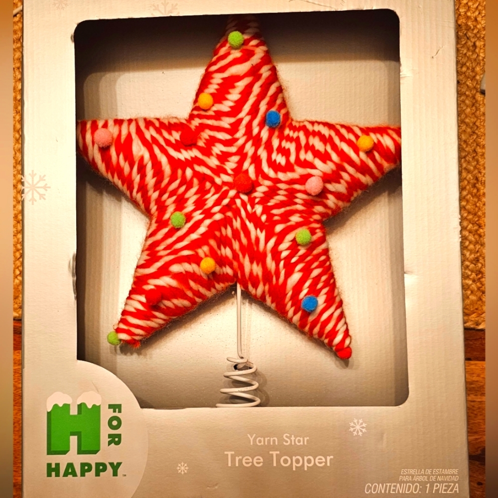 Limited Edition Yarn & Pom Pom Holiday Tree Topper Star by H FOR HAPPY